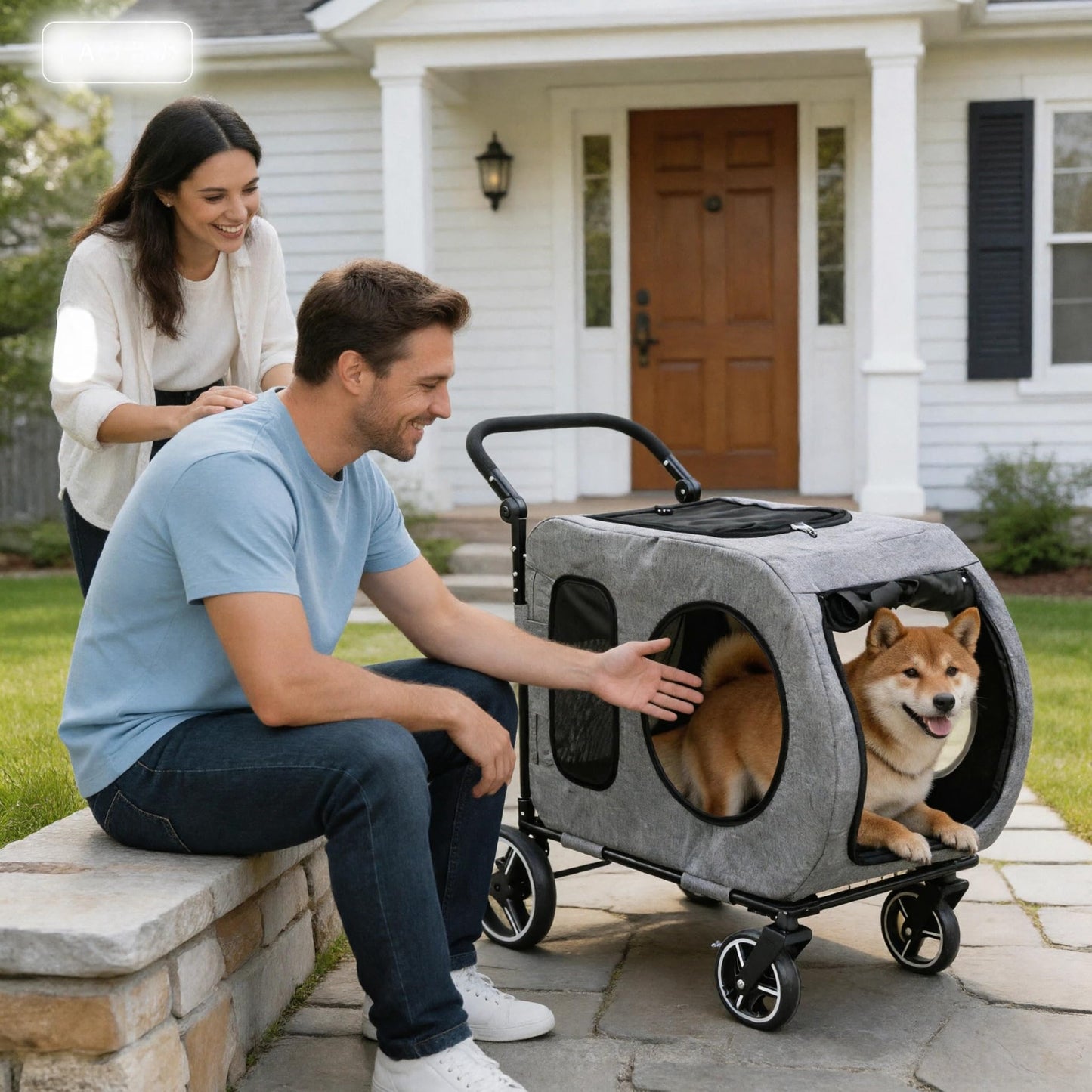 Saudism Large Dog Stroller for Medium Dogs，Pet Stroller for 2 Small Dogs, Foldable Jogger Wagon with Detachable Carrier for Car Seat, Adjustable Handle, Up to 90 lbs, Gray