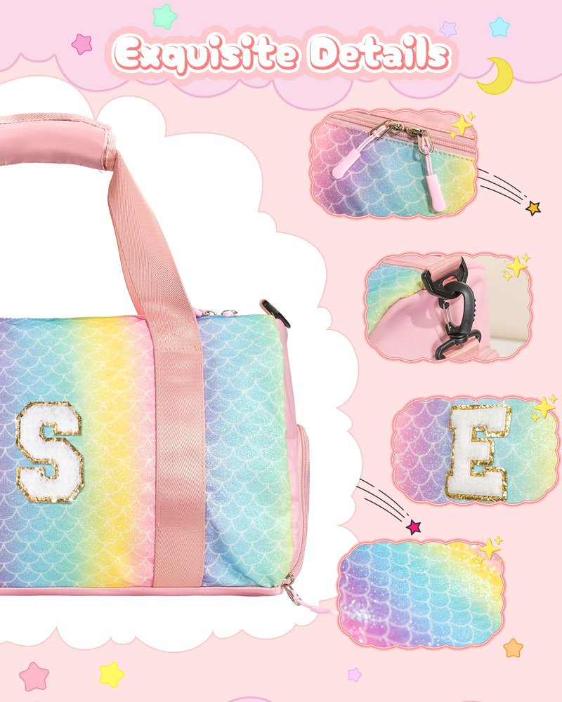 Vogewood Granddaughter Gift from Grandmom-Girl Gym Bag with Shoe Compartment, Kid Personalized Weekender Overnight Bags, Initial Travel Tote with Makeup Pouch, Easter Gifts for Teen (Letter C)
