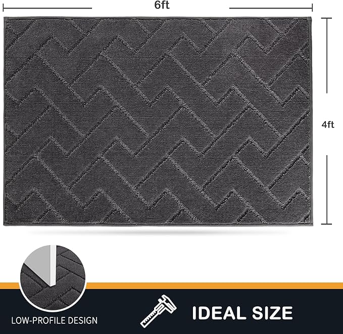 PURRUGS Easy Care Area Rug 4ft x 6ft, Non-Slip Machine Washable Entry Rug, Dog Door Mat, Stain Resistant Accent Rug for Hallway, Bedroom, Living Room and Mudroom, Charcoal