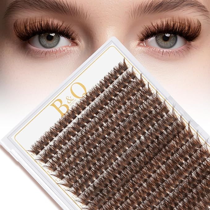 B&Q Mocha Brown Lash Clusters Kit | 280 Pcs Brown Wispy & Natural Eyelash Clusters for Beginner DIY, Complete Lash Extension Kit with Bond and Seal, Fake Eyelashes for Natural Look（80D 10-18mm)