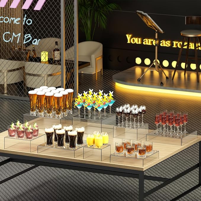 8 Pcs Clear Acrylic Boxes for Display as Buffet Risers and Stands, Food Risers for Party, Table, Stands, including 12", 11", 10.5", 9.5", 8.5", 7.5", 6.8", 5" (Extra Large, 8Pcs, Clear)