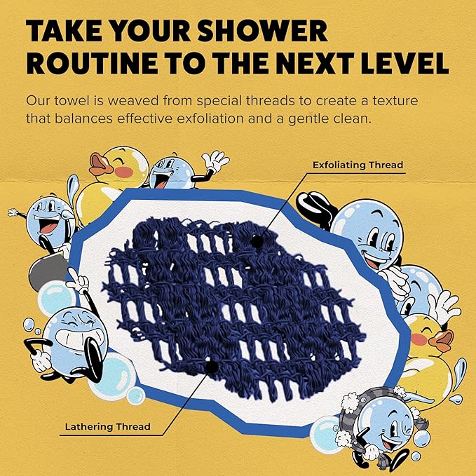 GOSHI Exfoliating Shower Towel - Rip-Resistant Exfoliating Washcloth for All Skin Types - Indigo Blue - Made in Japan