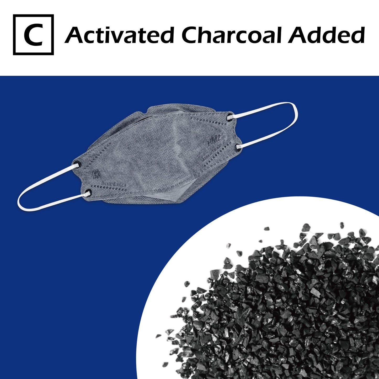 5-PLY BlueEagle Disposable Face Mask | 3D-Structure | PM 2.5 | Soft Inner Layer | Breathable Ample Air Space | with Activated Charcoal | 25 Pcs (Black)