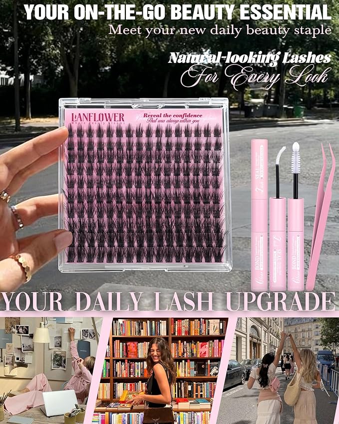 Wispy Lash Clusters Kit Natural Lash Extension Kit Manga Cluster Eyelash Extensions Kit CD Curly Eyelash Clusters Thin Band Individual Lashes Clusters by Lanflower