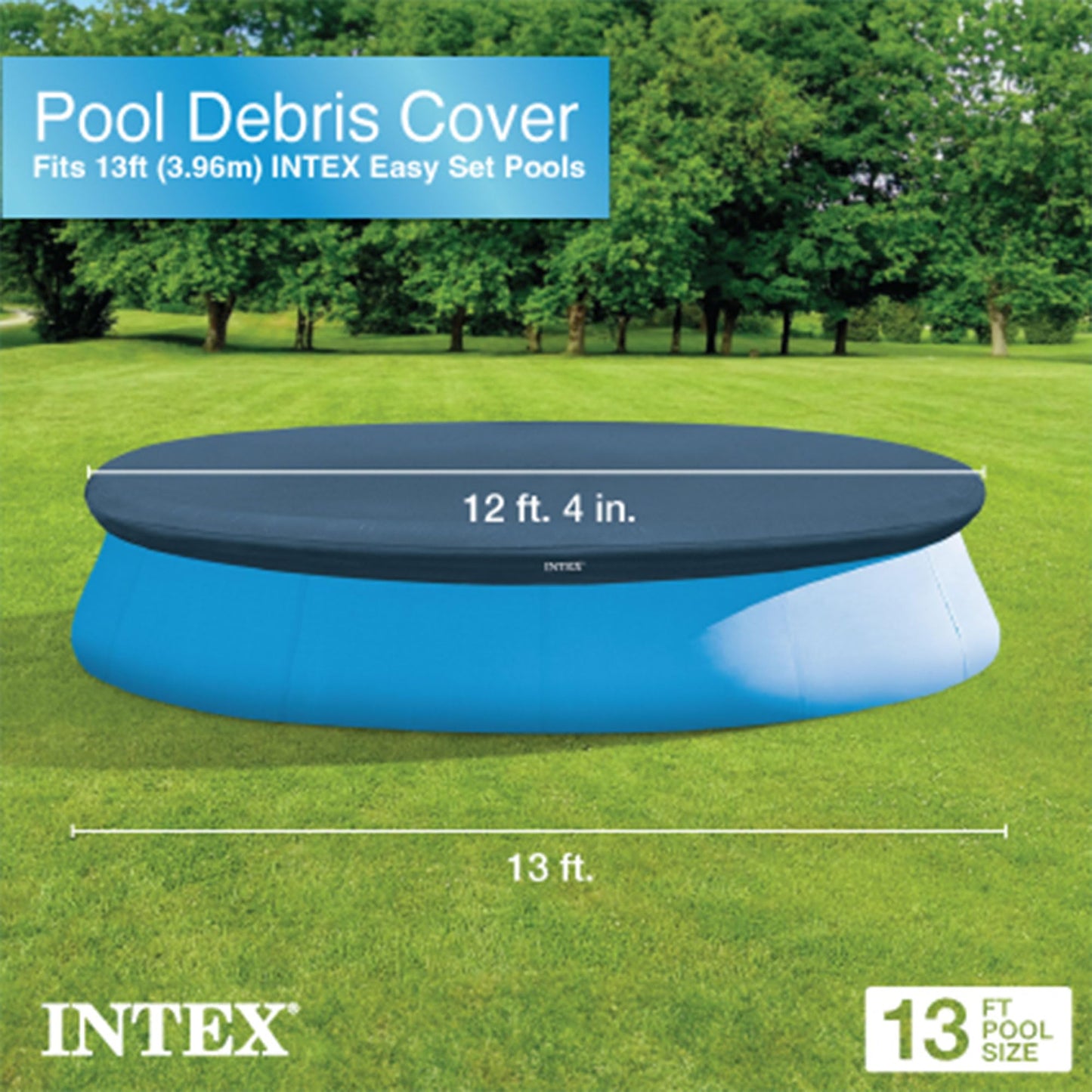 Intex 28026E UV Resistant Deluxe Debris Pool Cover for 13-Foot Intex Easy Set Above Ground Swimming Pool, Vinyl Round Cover with Drain Holes and Nylon Tie-Down Ropes, Blue