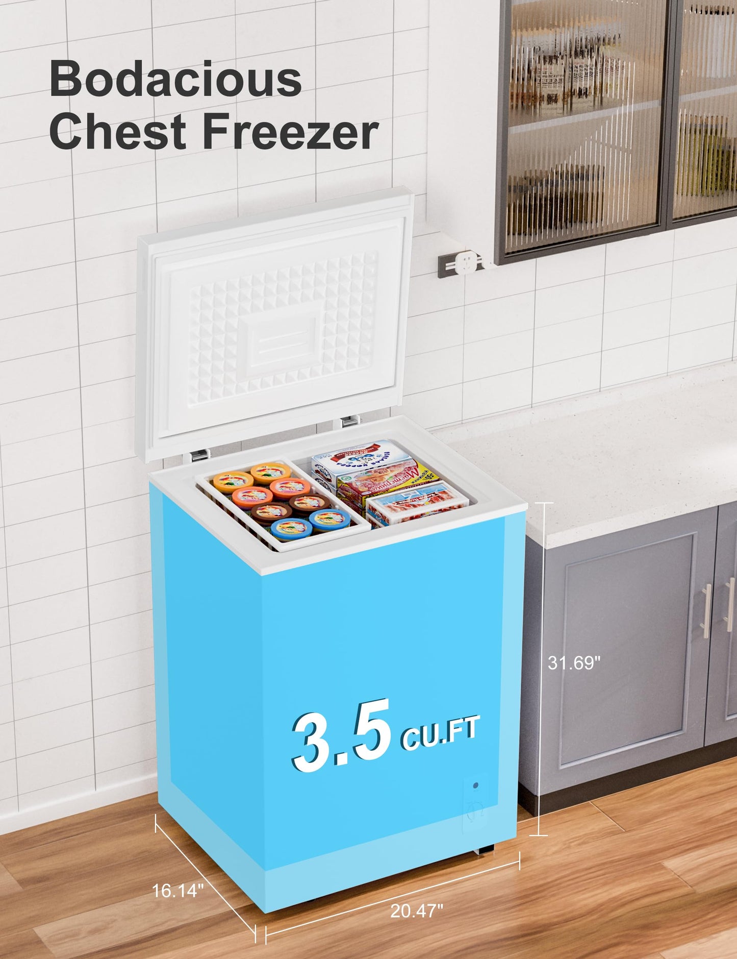 3.5 Cu.Ft Compact Chest Freezer Energy Saving & Ultra-Quiet, with Removable Basket, 6-Temp, Manual Defrost Drain, Top Open Door Deep Freezer for Apartment, Dorm, Kitchen, White