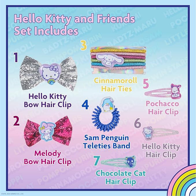 Hello Kitty and Friends Hair Accessories Mini Gift Bag Set, Includes Hair Bows, Hair Clips, Hair Ties for Girls Kids, for Birthdays, Parties, Sleepovers & Makeovers by Townley Girl