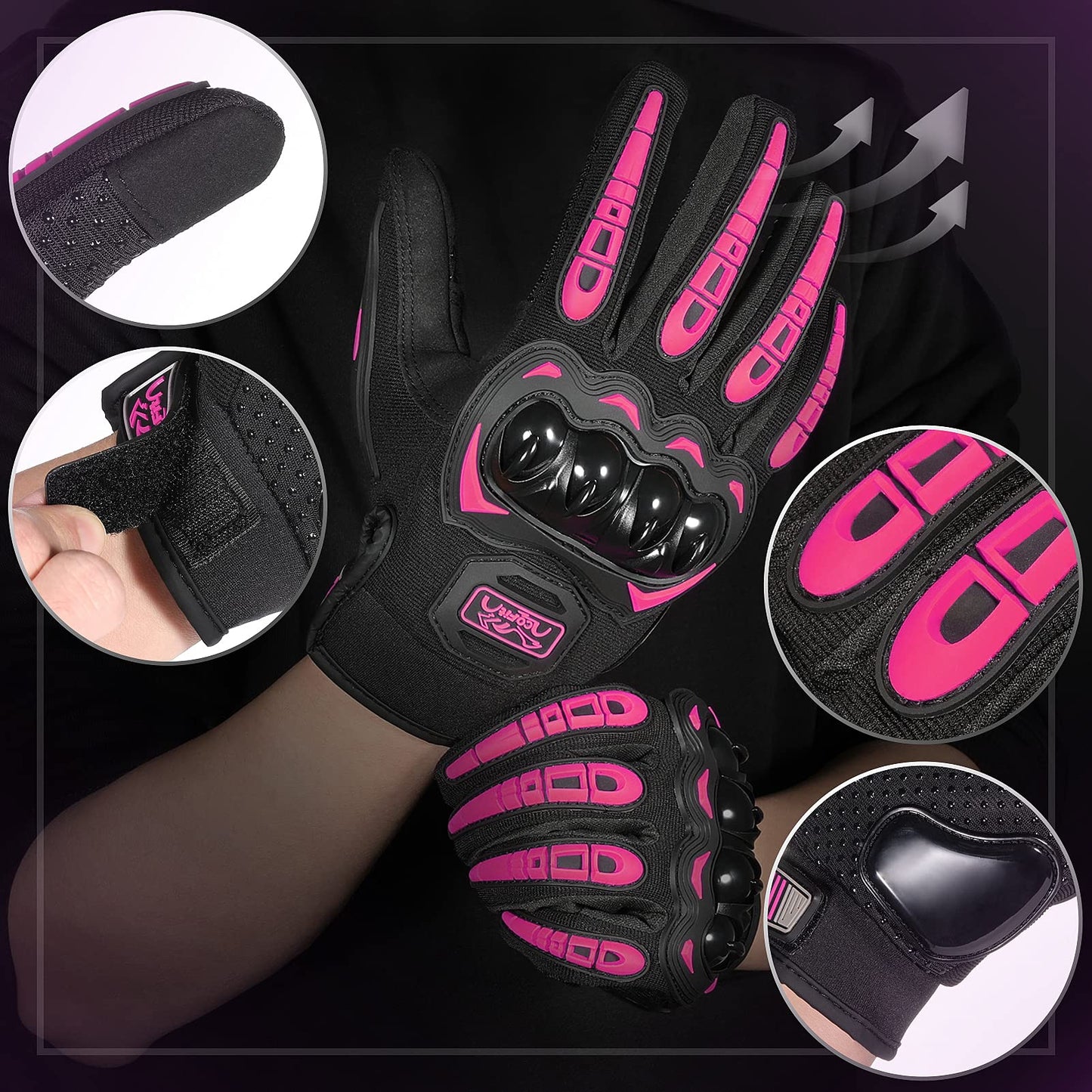 COFIT Motorcycle Gloves Breathable, Touchscreen Motorbike Gloves Anti-Slip with Good Grip Hard Knuckles Protection for Men Women Motocross, BMX ATV MTB Cycling, Road Racing - Pink L