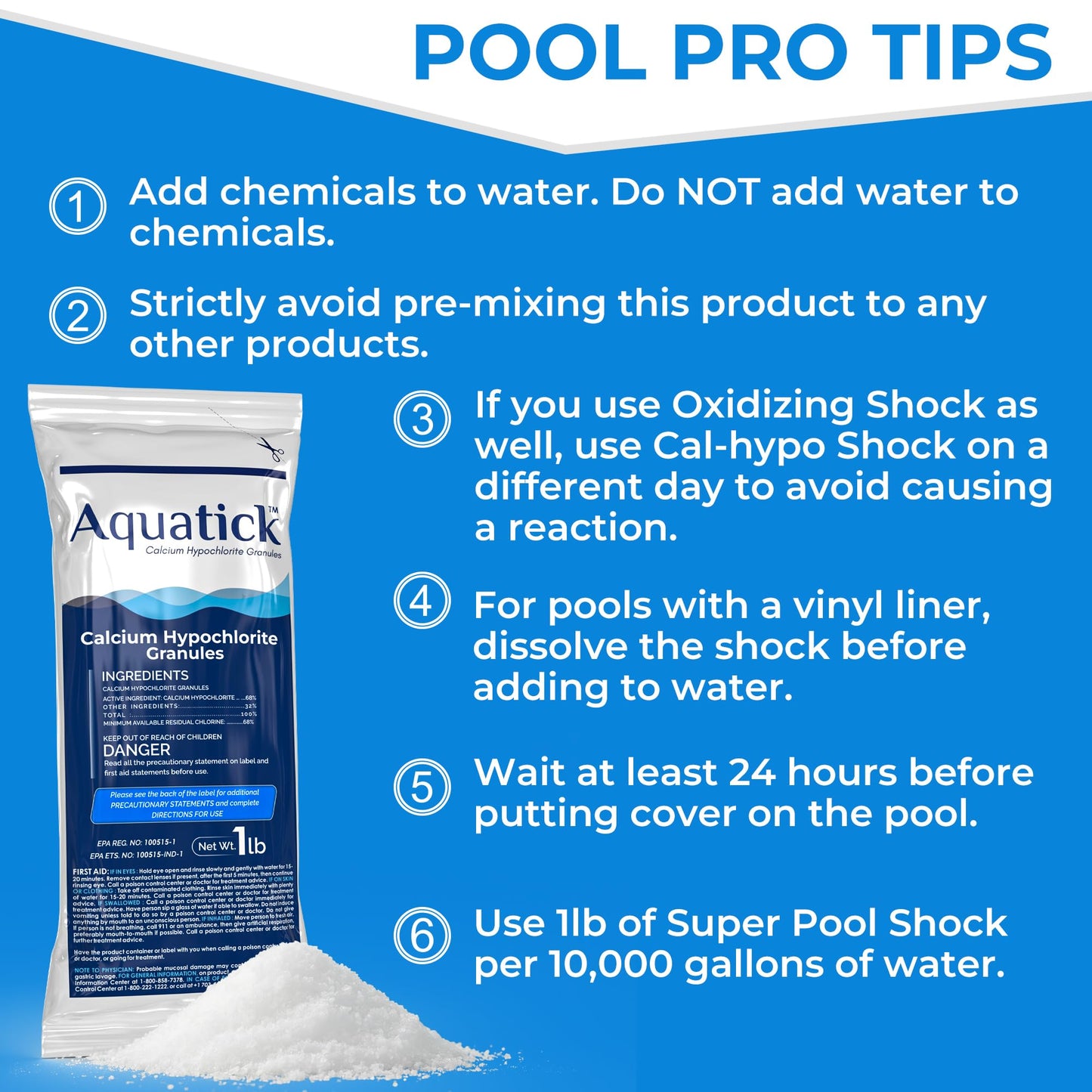 Pro-Grade Chlorine Pool Shock, 68% Cal-Hypo Granular Sanitizer, Prevents Bacteria & Algae, Restores Crystal Clear Water - Shock Treatment, Swimming Pool Chemical - 12 X 1lb