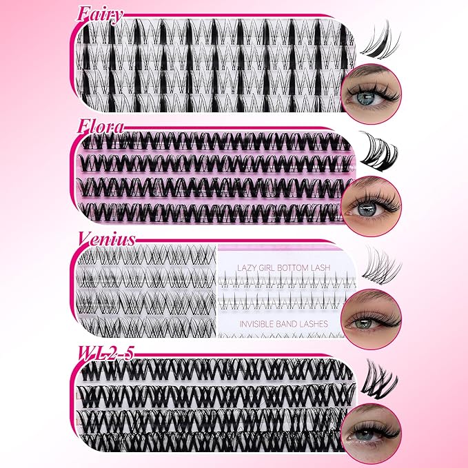Lash Clusters Kit Eyelash Clusters Kit Fairy Cluster Eyelash Extensions Large Pack Lashes Clusters Lash Extension Kit PestaÃÂ±as Postizas Naturales+Lash Bond&Seal,Remover,Tweezers,Brush(Lash Kit-8)