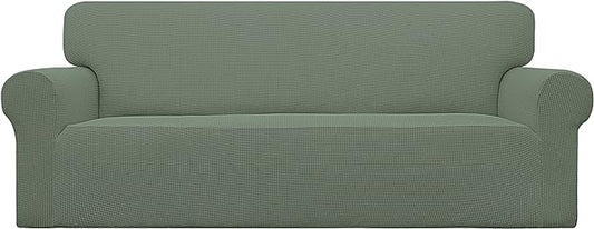 Easy-Going Stretch Oversized Sofa Slipcover 1-Piece Sofa Cover Furniture Protector Couch Soft with Elastic Bottom for Kids, Polyester Spandex Jacquard Fabric Small Checks Greyish Green