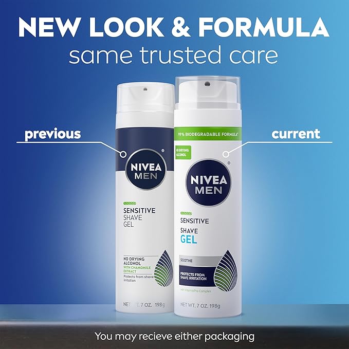 NIVEA MEN Sensitive Shave Gel, Shaving Gel for Men with Sensitive Skin, Enriched with VitaminPro Complex, 7 Oz Can, Pack of 3