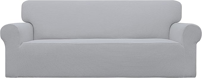 Easy-Going Stretch Sofa Slipcover 1-Piece Sofa Cover Furniture Protector Couch Soft with Elastic Bottom for Kids, Polyester Spandex Jacquard Fabric Small Checks (Sofa, Silver Gray)