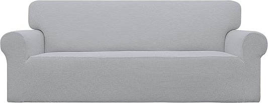 Easy-Going Stretch Sofa Slipcover 1-Piece Sofa Cover Furniture Protector Couch Soft with Elastic Bottom for Kids, Polyester Spandex Jacquard Fabric Small Checks (Sofa, Silver Gray)