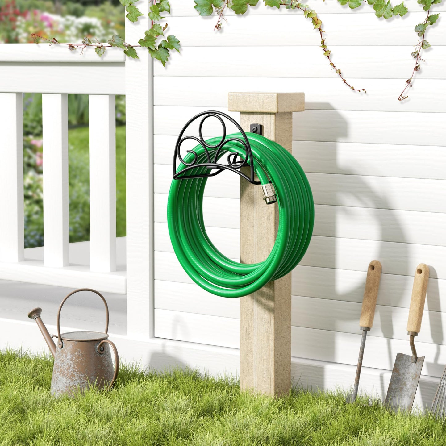 Metal Garden Hose Holder - Wall Mounted Water Hose Holder - Hose Hanger Heavy Duty for Water Hose Extension Cords Vacuum Hose