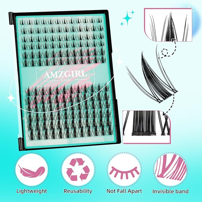 Manga Style Fairy Lash Clusters 144pcs DIY Individual Lash Clusters Natural for Eyelash Extensions Manga Lashes Wispy with Invisible Band(8-16mm-Mixed)