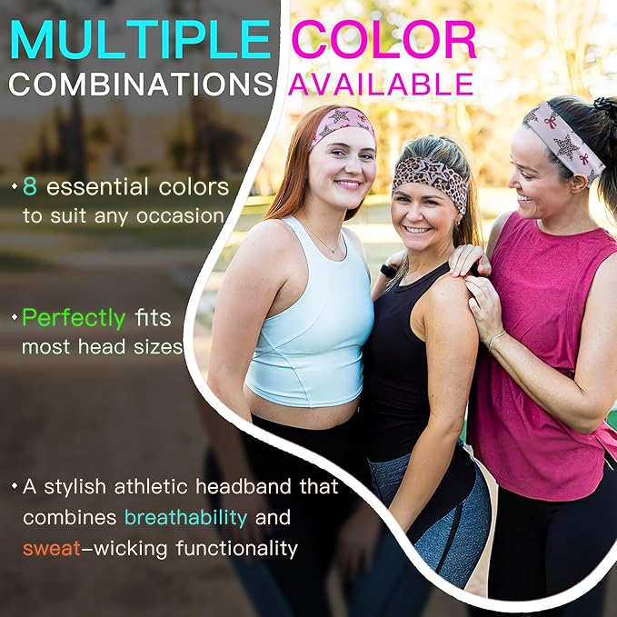 Ztomine 8 Pack Headbands for Women Non Slip - Stylish Sports Hair Bands for Women's Hair - Soft Cotton Cloth Stretchy Headbands for Women for Yoga, Outdoor Exercise Running