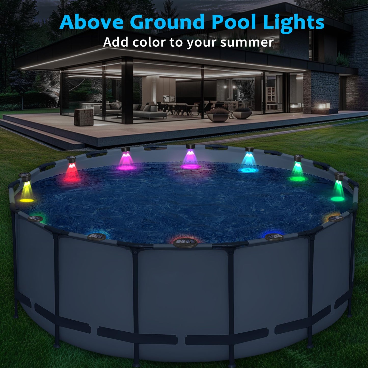 redaica 4 Pack Poolside Solar Pool Lights, Waterproof LED Pool Lights for Inground & Above Ground Pool, RGB Pool Lights Solar Powered for Pool, Fence, Deck, Swimming Accessories Pool Party Decor