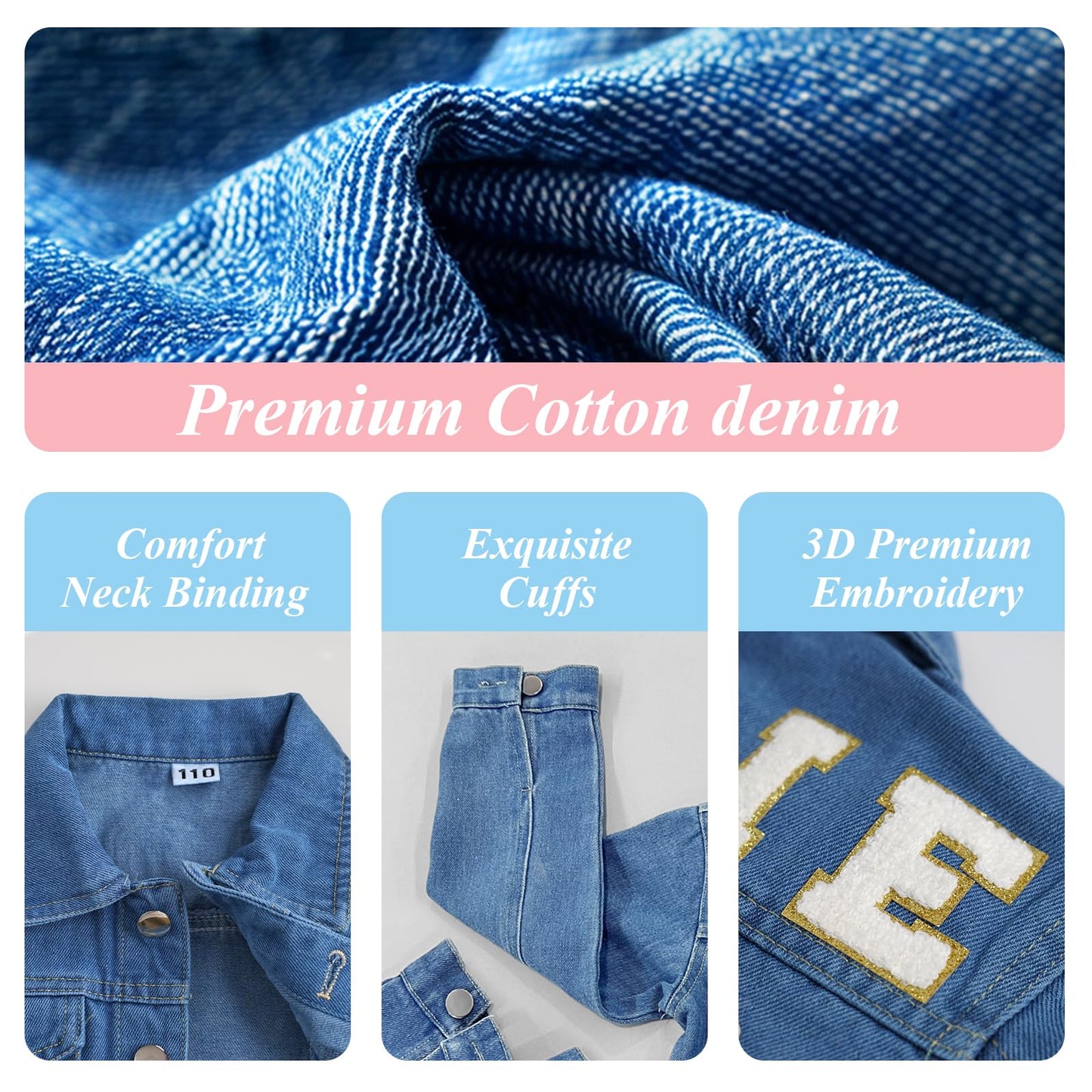 Personalized Kids Denim Jacket with Names, Custom Long Sleeve Denim Jacket for Girls Toddler, Girls Outerwear Jacket, Custom Girls Jean Jackets Clothes, 1-10 Year Old Girl Boy Birthday Christmas Gifts