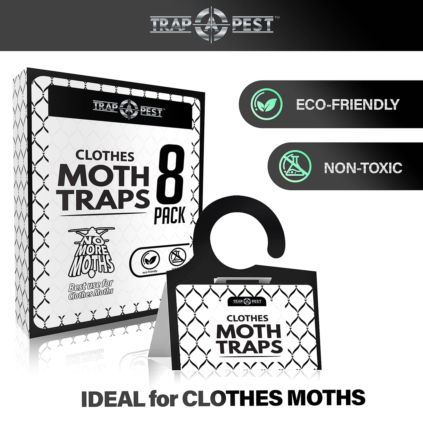 Clothing Moth Traps - 8 Pack - Non Toxic Moth Traps for Clothes with Pheromone Attractant - Odorless Sticky Trap for Closet, Carpets