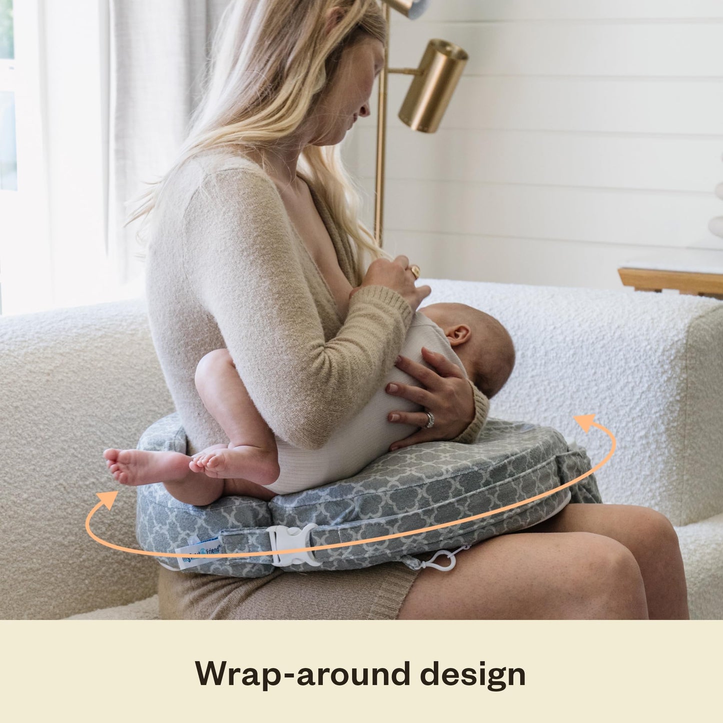 My Brest Friend Super Deluxe Nursing Pillow – Extra Soft Breastfeeding Support Pillow with Plush Slipcover, Firm Flat Cushion, Wrap-Around Adjustable Fit & Back Panel – Flower Key, Grey