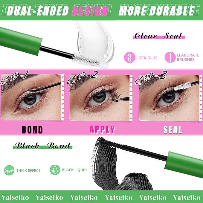 Yaiseiko Lash Clusters Kit 100D+200D Thick Volume Eyelash Clusters Kit 12-25mm Wispy Individual Lashes D Curl Long Cluster with Lash Bond and Seal Waterproof DIY Lash Extension Kit(KIT-280PCS)