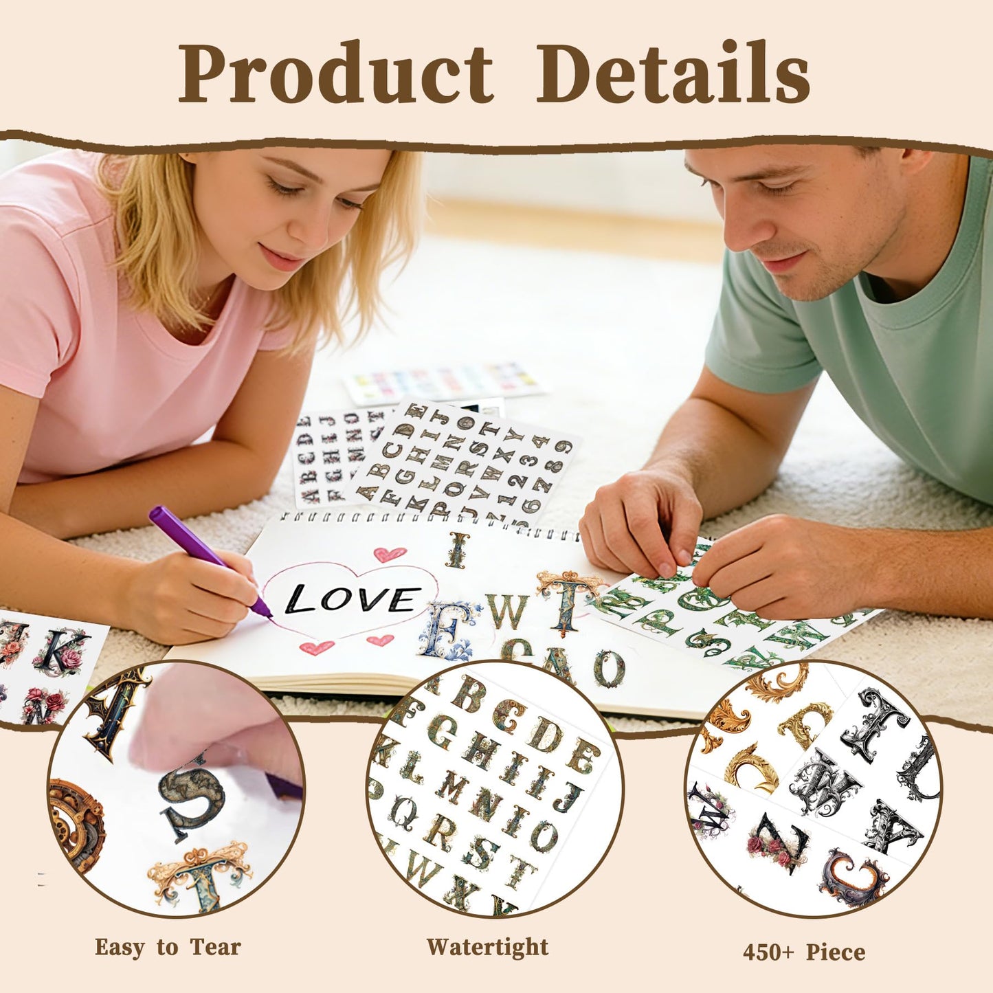 50 Sheets Alphabet & Number Letter Stickers for Scrapbooking, Journaling & DIY Crafts, Vinyl Adhesive Sticker Letters for Scrapbook Supplies, Journals, Planners & Decorative Projects