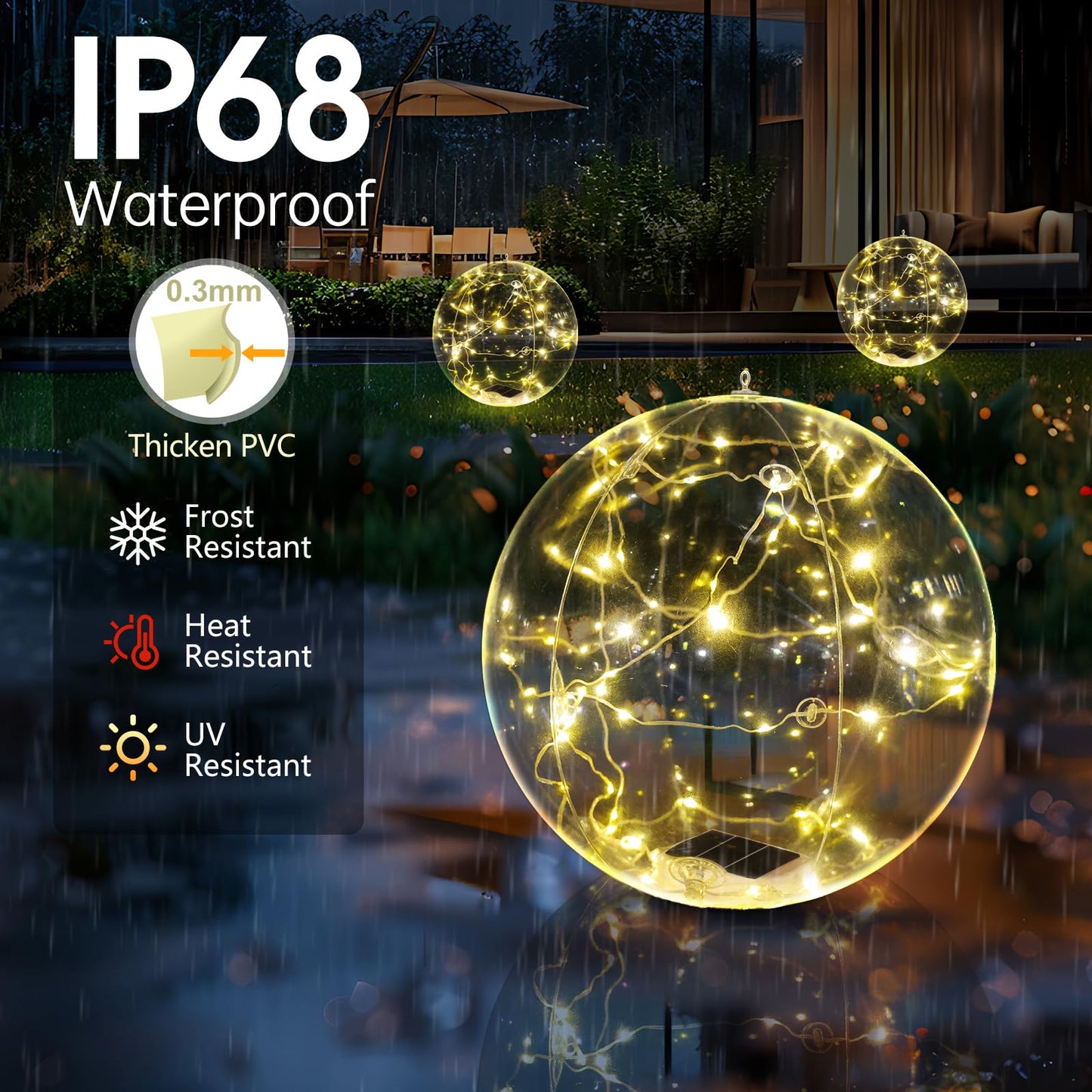 Cootway Floating Pool Lights, 15 Inch Warm White Solar Pool Light that Float, IP68 Waterproof Inflatable Light Up Pool Balls, Float or Hang Solar Floating Lights for Pool, Wedding, Party Decor - 2PC