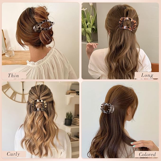 Obeoby 8 Pcs Flat Claw Clips for Women, 2 Types French Flat Hair Clips Hair Accessories Barrettes Large Medium (Tortoiseshell)