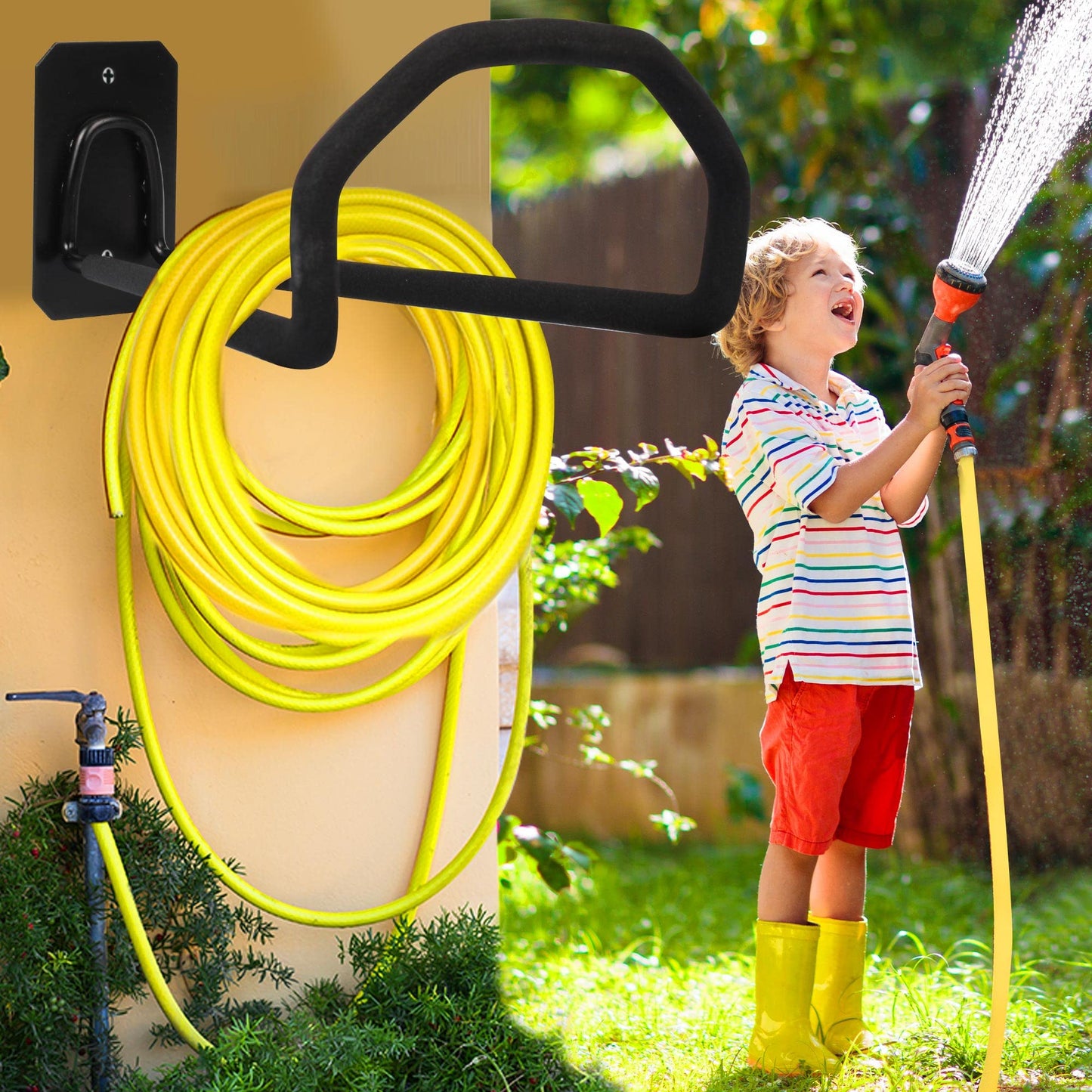 PeoMev 300 ft Garden Hose Holder - Oversized Hose Hanger Wall Mount Water Hose Holders for Outside, Extra Heavy Duty Hose Rack for Garden Hose Storage and Extension Cords