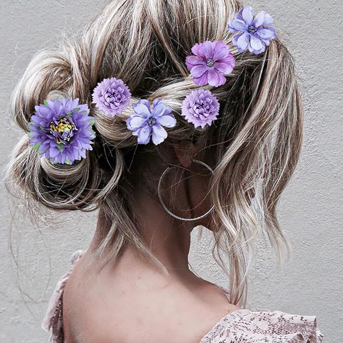 18 PCS Flower Hair Clip Women Purple Floral Hair Barrettes Girls Homecoming Dance Rose Bride Barre Hair Accessories Wedding