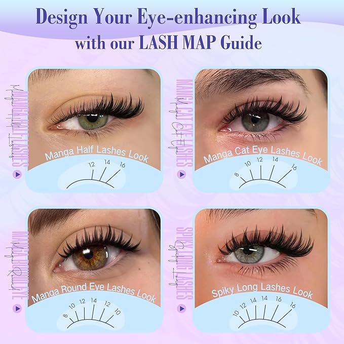 Bunny Manga Lash Clusters Wispy Spikes Eyelash Clusters Anime Fairy Cluster Eyelash Extensions Natural 8-16MM Individual Lashes CD-Curly DIY Lash Extension at Home by Newcally