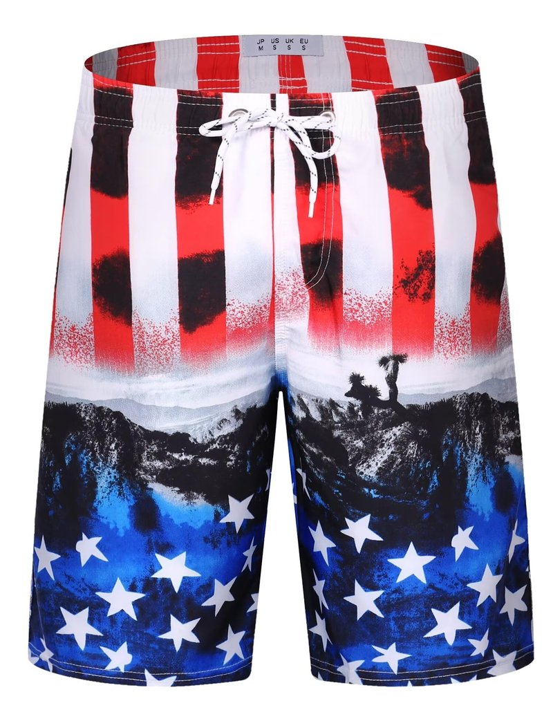 ELETOP Men's Swim Trunks Quick Dry Bathing Suit Swimming Board Shorts Mesh Lining Beach Swimwear American Flag L