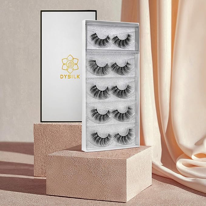 DYSILK Lashes Wispy Eyelashes - False Eyelashes 5 Pairs 6D Mink Lashes - Fake Eyelashes Natural Look Like Extensions Strip Lashes Fluffy Lash Pack | 007-18mm