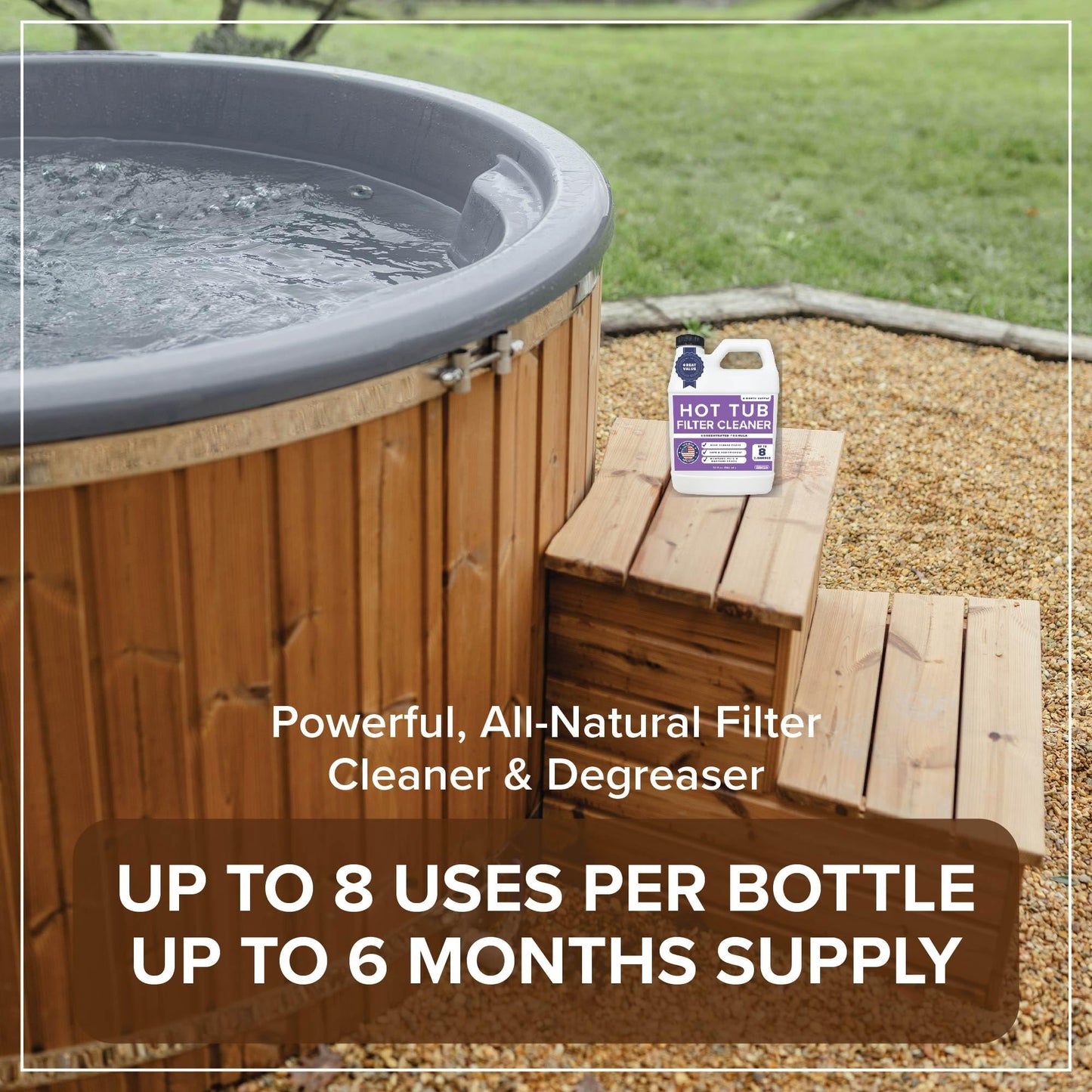 Hot Tub Filter Cleaner - 6 Month Supply - 4 to 8 Uses - 32 oz Spa Filter Cartridge Cleaner - Hot Tub & Pool Filter Cleaner Soaking Solution - No Residue or Foam - Restores Filter - Safe & Non-Toxic