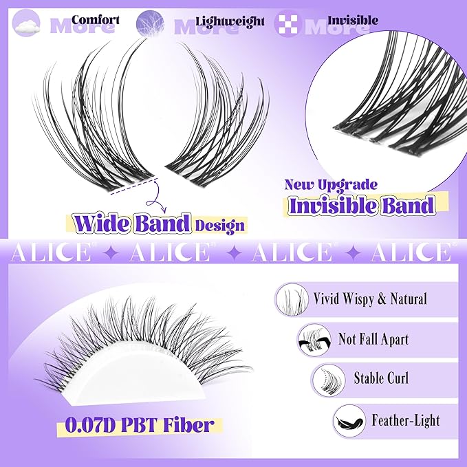 Lash Clusters Natural Lash Extensions Invisible Band Waterproof 8-16mm Cluster Eyelash Extensions Wispy Eyelash Clusters Individual Lashes Cluster Lashes by ALICE