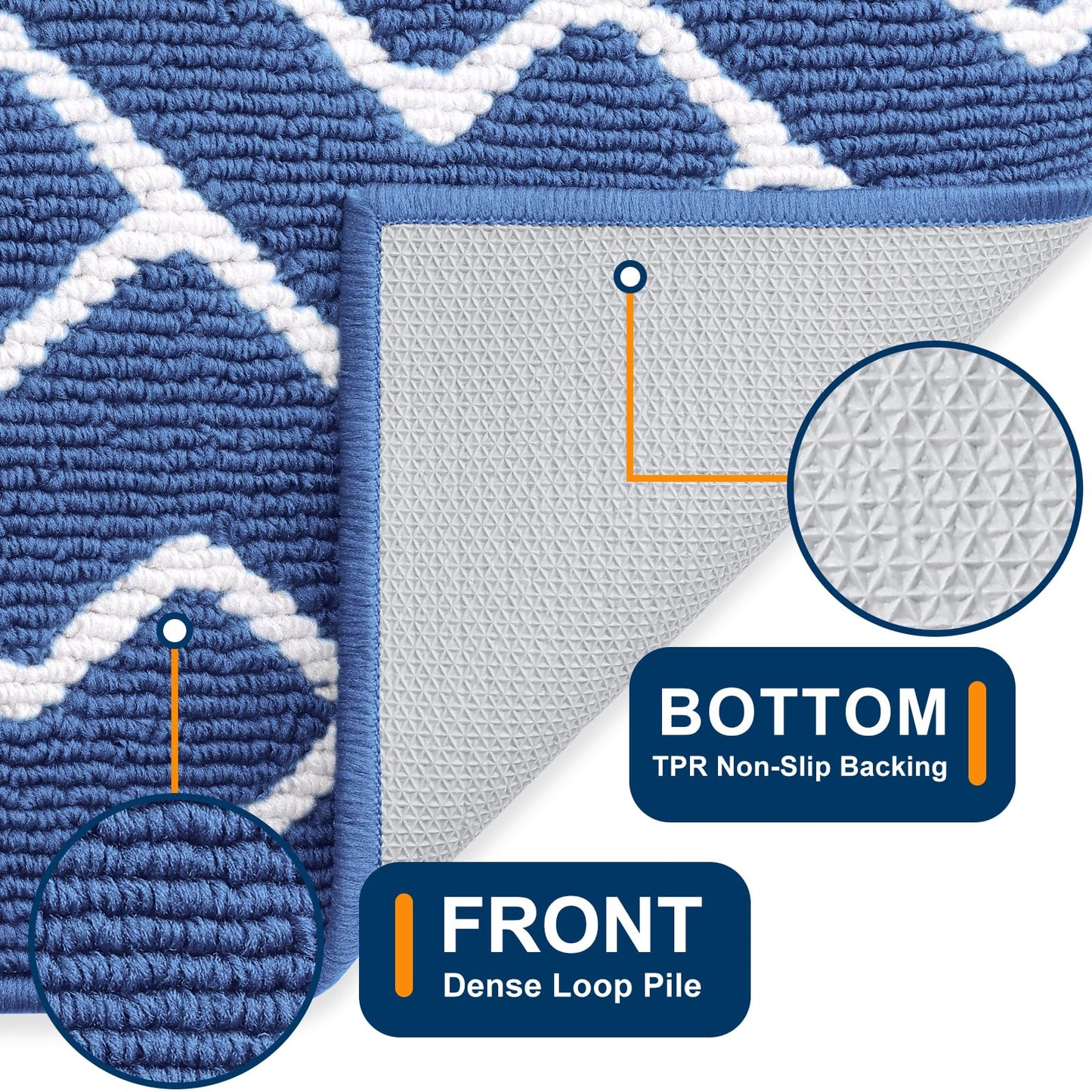 OLANLY Front Door Mat, Non-Slip Rubber Backing, Dirt Resistant and Absorbent, Washable, Easy to Clean Low-Profile Indoor Doormat for Back Door, Entryway, Inside Entrance, 40x32, Navy