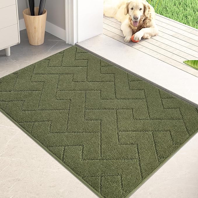PURRUGS Dirt Trapping Door Mat 24" x 35.5", Non-Slip Machine Washable Entry Rug, Dog Doormat, Indoor Front Door Mat, Super Absorbent Entryway Rug for Muddy Shoes & Paws, Sage Green