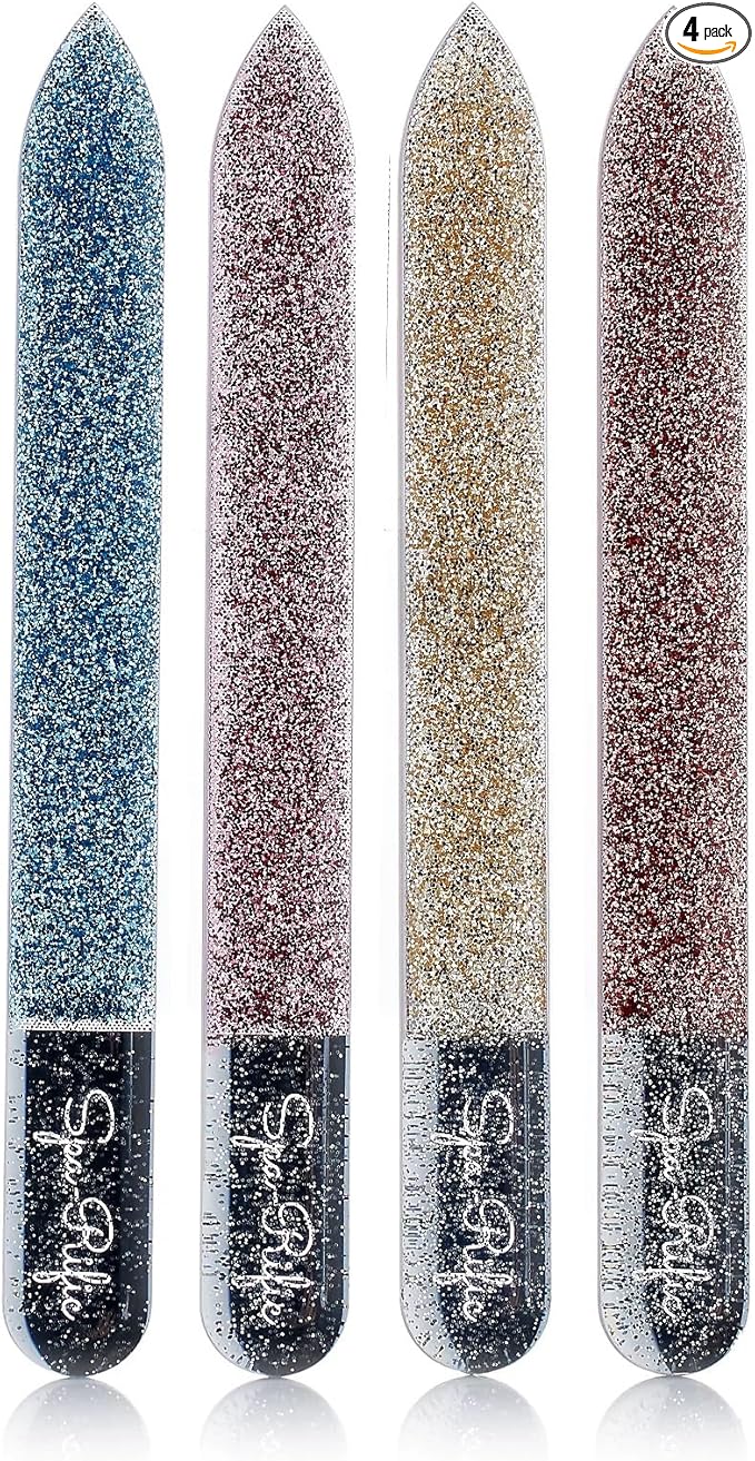Spa-Rific Nano Laser Etched Glass Manicure Files, Professional Heavy Duty Nail Care Kit for Men, Women, and Adults - Set of 4