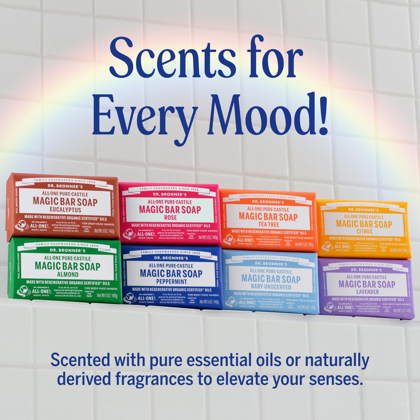 Dr. Bronner's Pure-Castile Magic Bar Soap (Baby Unscented, 5 oz, 6-Pack) - Made with Regenerative Organic Certified Oils, For Face, Body & Hair, Gentle for Sensitive Skin - Vegan, Non-GMO