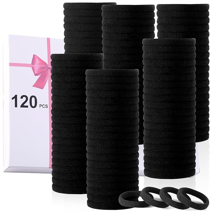 LuSeren 120PCS Black Hair Ties for Thick Hair Ã¢ÂÂ Seamless No Damage Elastic Ponytail Holders, Black Hair Band,Bulk Nylon Hair Elastics for Women