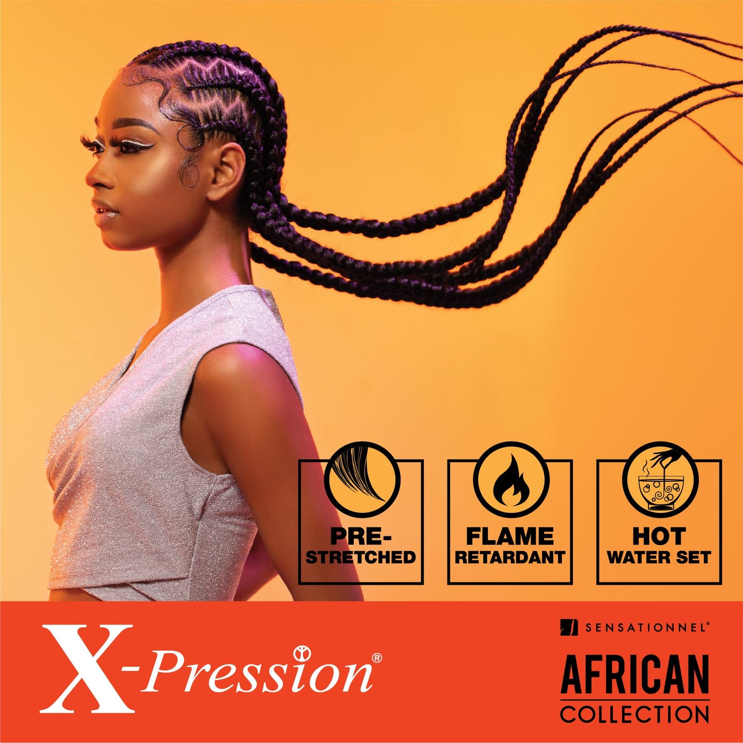Sensationnel X-pression prestretched braiding hair - 3x braid 58 inch all kanekalon flame retardant synthetic braid for box braids and twists (5 pack, 1B OFFBLACK)