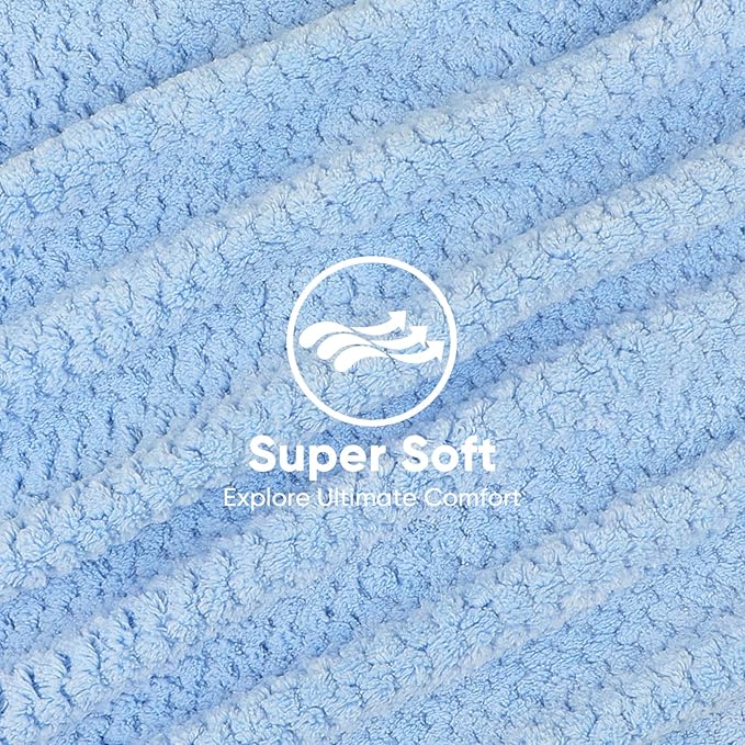 HOMEXCEL Blue Microfiber Hair Towels 5 Pack- 40 x 20 inches Super Soft, Fast Drying Turbans for Long, Thick, Curly Hair - Anti Frizz Wrap with Elastic Strap, Blue/Pink/Grey