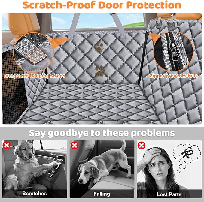 URPOWER XL Dog Backseat Extender for Full-Size Crew Cab Truck, Hard Bottom Dog Car Seat Cover for Back Seat Holds 400lbs, Waterproof Dog Hammock Pet Rear Seat Protector Travel Bed for F150 / Silverado