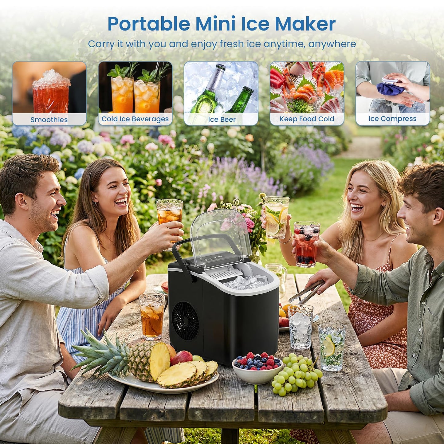 Antarctic Star Ice Makers Countertop with Auto-Cleaning, 9 Bullet Ice Cubes in 6 Mins, 26lbs/Day, Portable Ice Machine with Handle, Basket and Scoop for Home, Kitchen, Office, Party