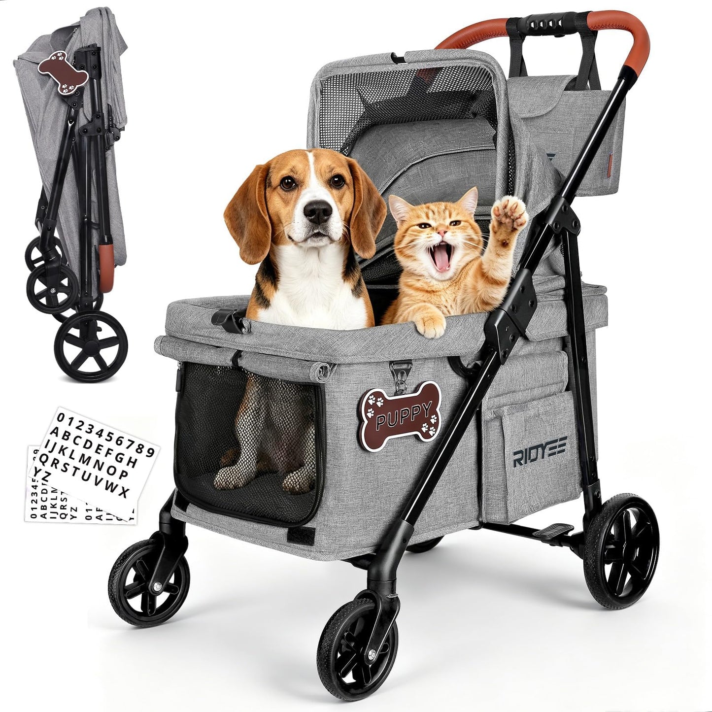 RIDYEE Dog Stroller for Small & Medium Dogs & Cats up to 44 lbs – Foldable, Lightweight, All-Terrain Shock Absorbing Wheels, Ventilated & Fully Shaded, Low-Entry Design
