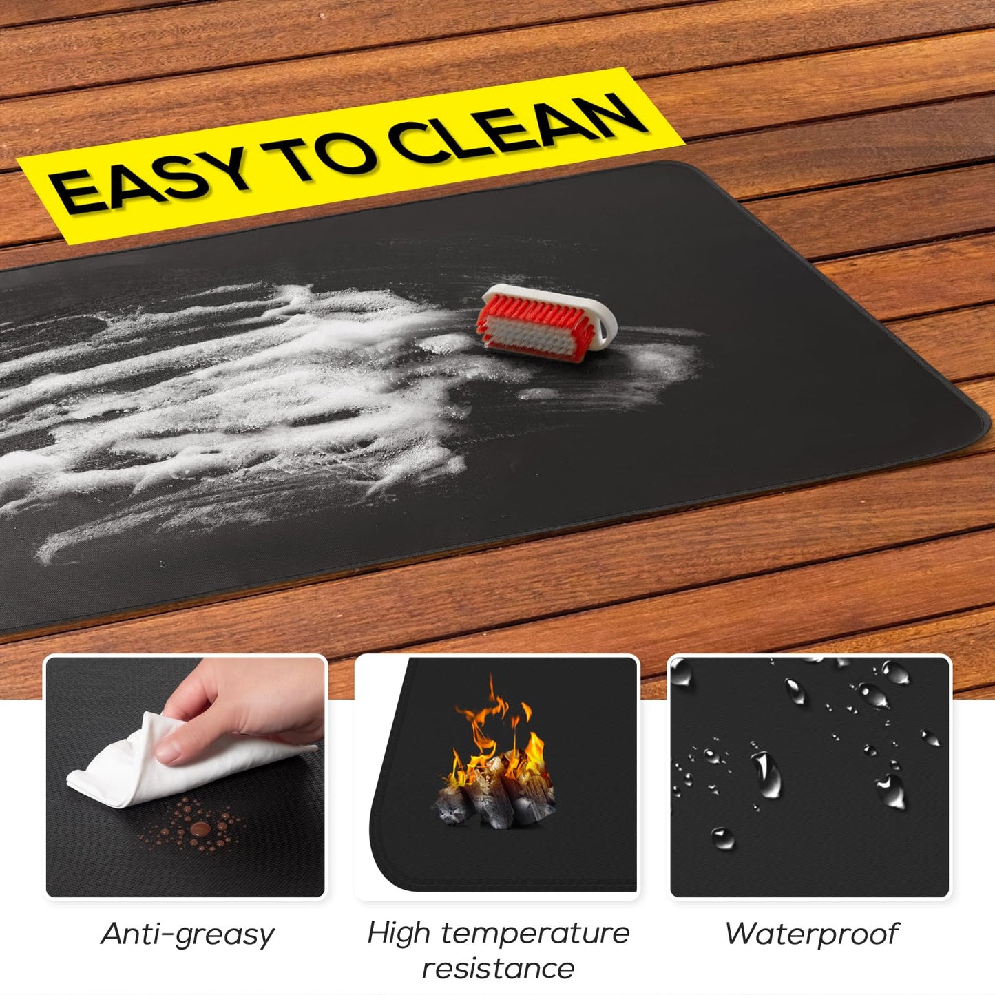 FLASLD Under BBQ Mat, 48x65 inches Extra-Large Under Grill Mats for Outdoor Grill, Double-Sided Fireproof Protective Mat, Oilproof Waterproof BBQ Fire Pit Fireplace Mat