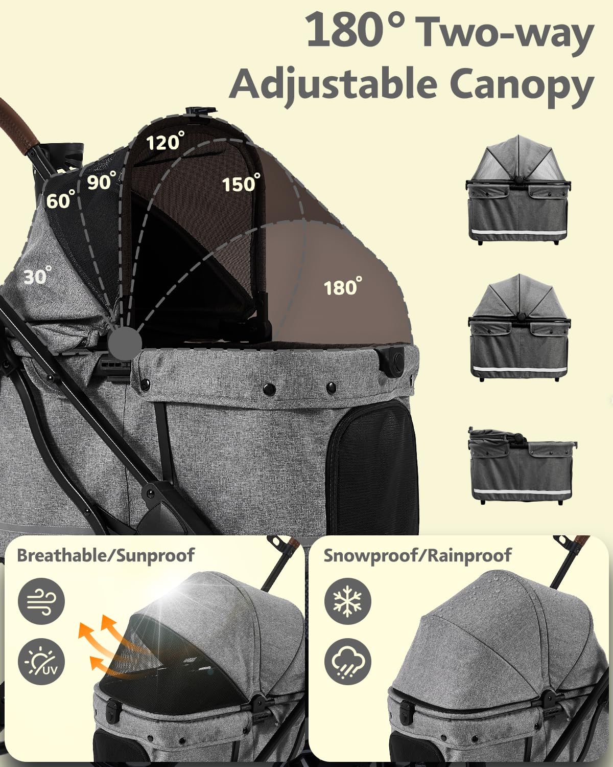 Dog Stroller with Waterproof Rain Cover, Heavy-Duty All-Terrain 4-Wheel Pet Stroller with Adjustable Sunshade Canopy, Foldable Travel Dog Strollers for Small/Medium Dogs Up to 121 lbs