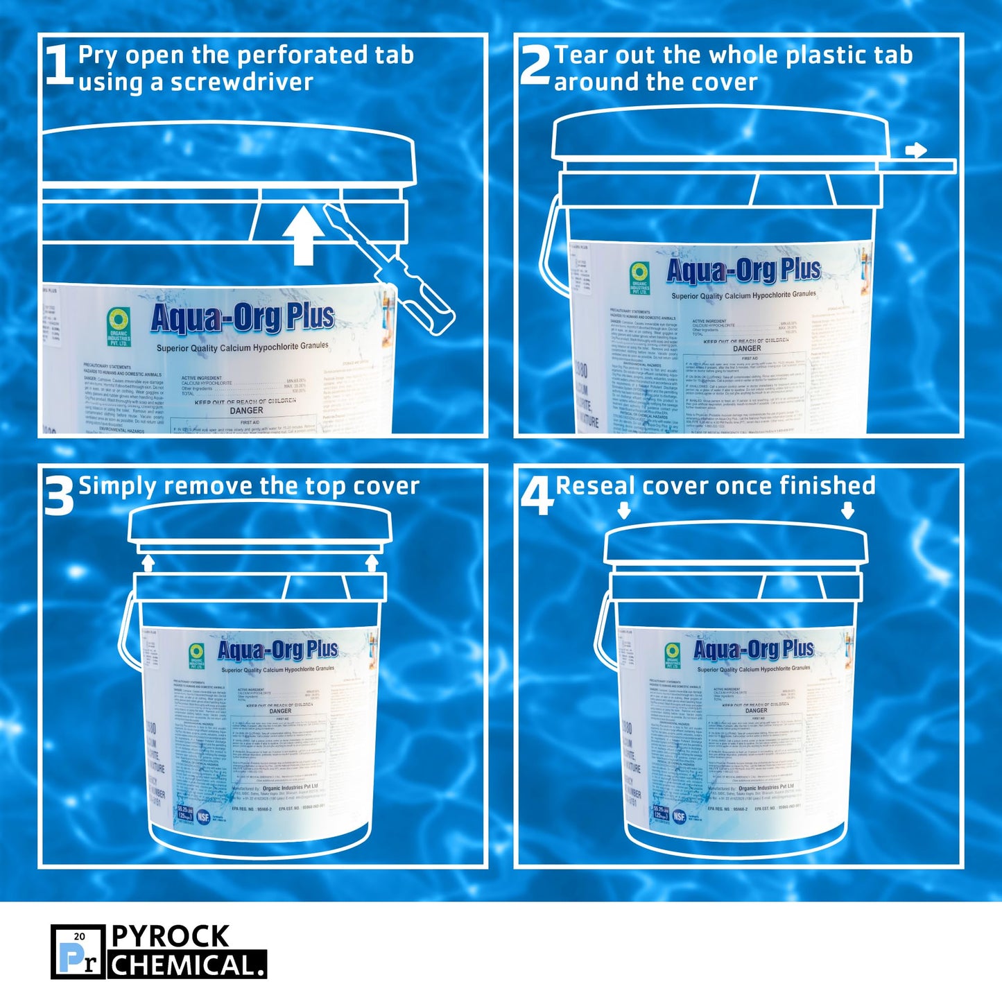 Pool Shock by Aqua Org Plus - 65% Granular Cal Hypo - Swimming Pool Shock for In-Ground, Above Ground, Spas & Hot Tubs - 50 Pound Pail