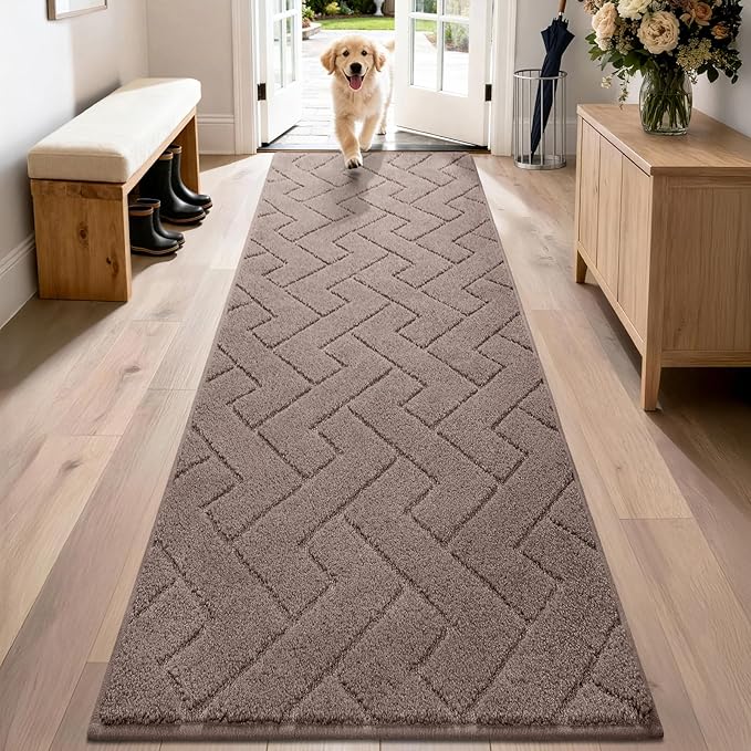 PURRUGS Dirt Trapping Door Mat 24" x 84", Non-Slip Machine Washable Entry Rug, Dog Doormat, Indoor Front Door Mat, Super Absorbent Entryway Rug for Muddy Shoes & Paws, Grayish Brown